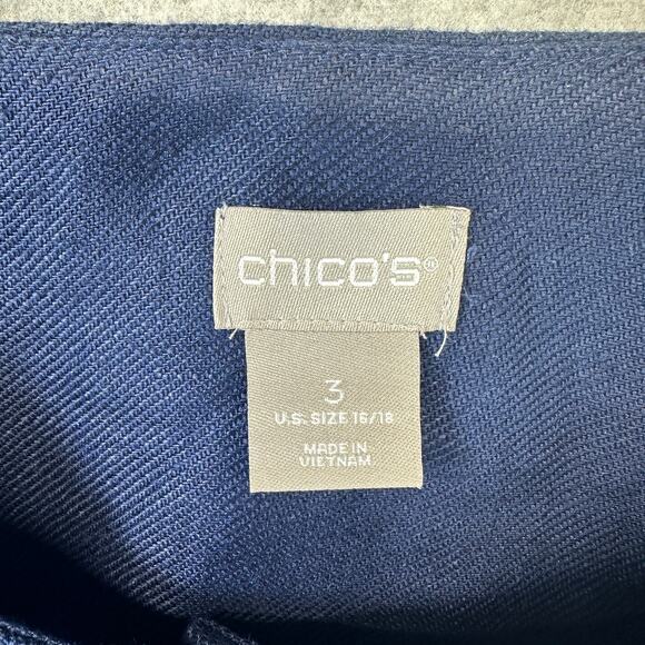 Chico's Short Linen Utility Jacket Womens Size 3 Navy Blue Snap Front 3/4 Sleeve - Picture 9 of 14
